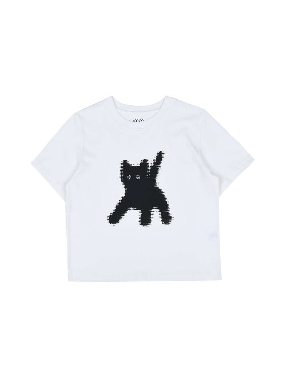[aeae] FLASHED CATS EYE CROP T-SHIRTS - WHITE