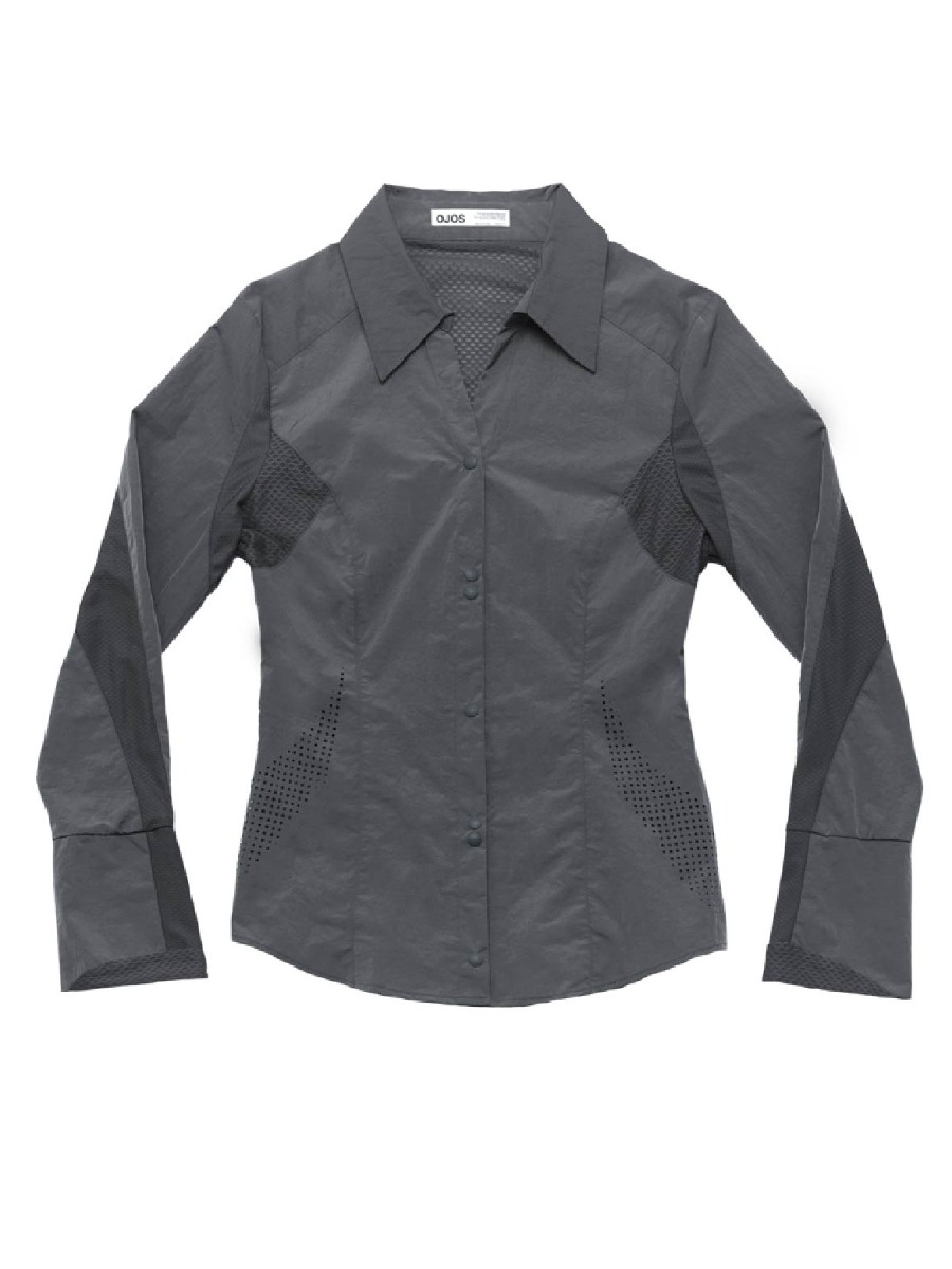 [OJOS] Airy Double Snap Shirt - Charcoal