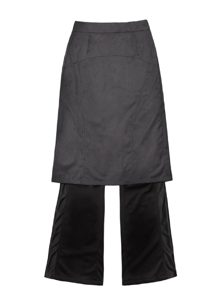 [OJOS] Jersey Pleats Skirt Pants - Black