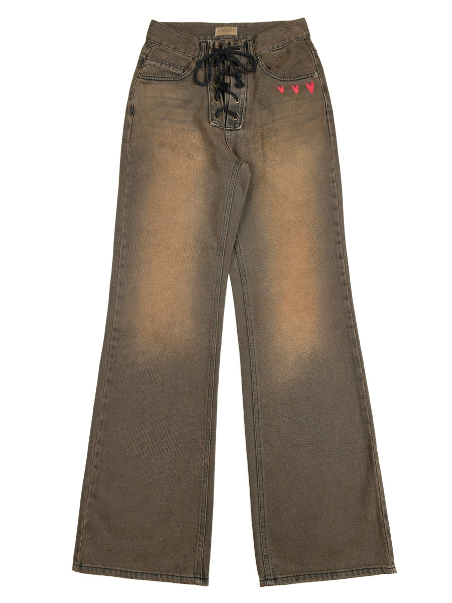 [aeae] HEART EMBROIDERY JEANS - BROWN