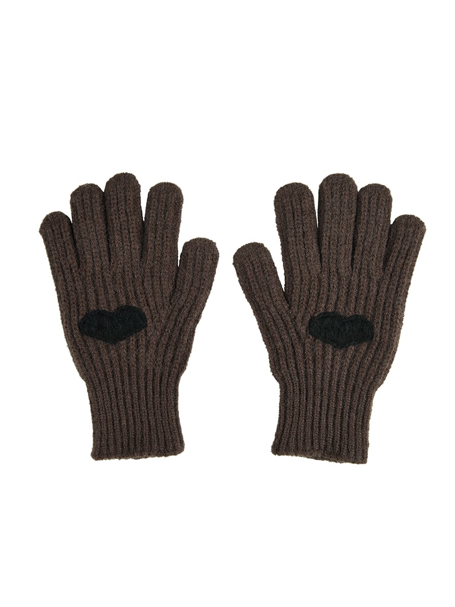 [aeae] Heart Knit Gloves - BROWN