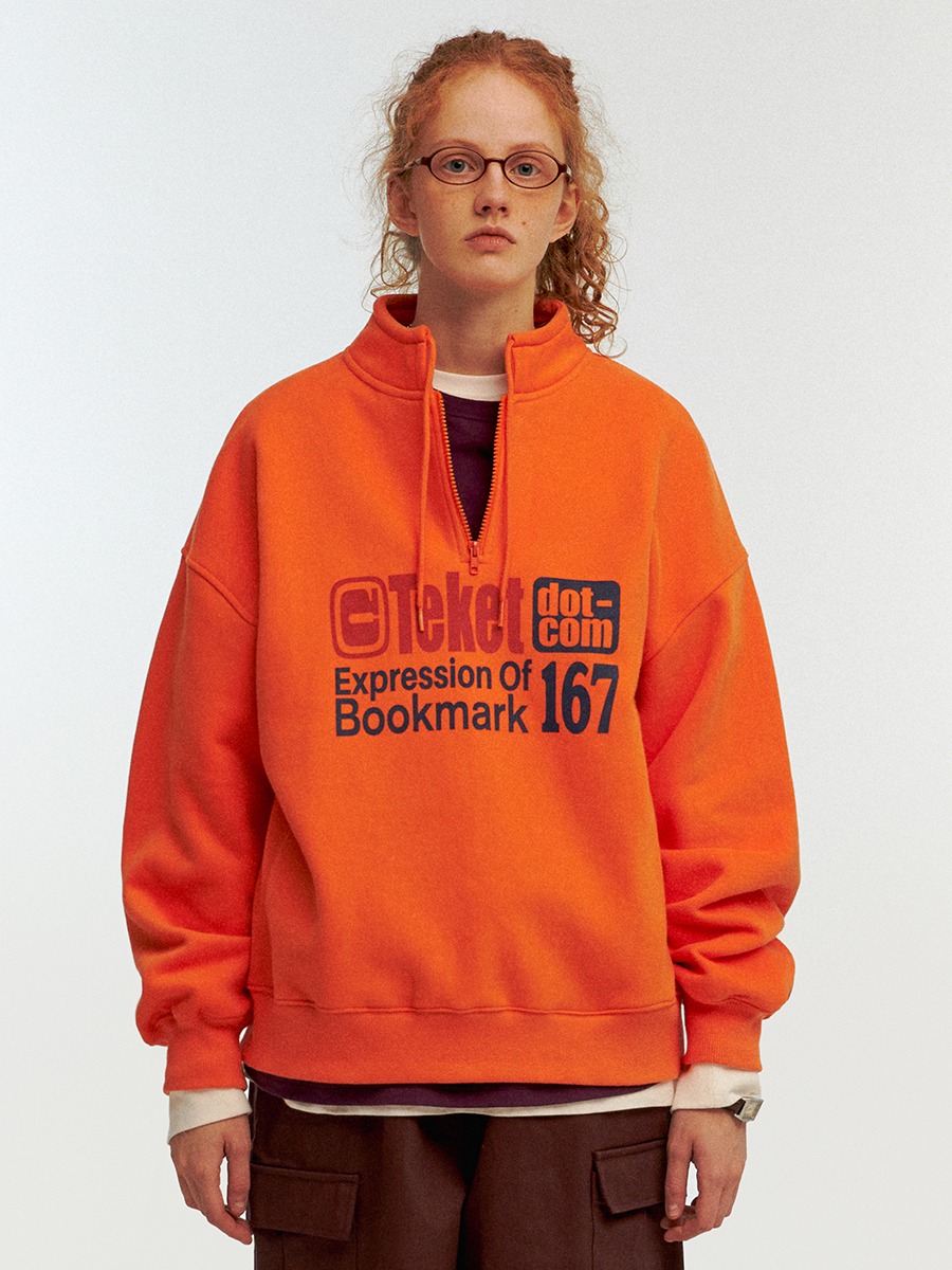 [teket] Bookmark Half Zip-Up Sweatshirt - Orange