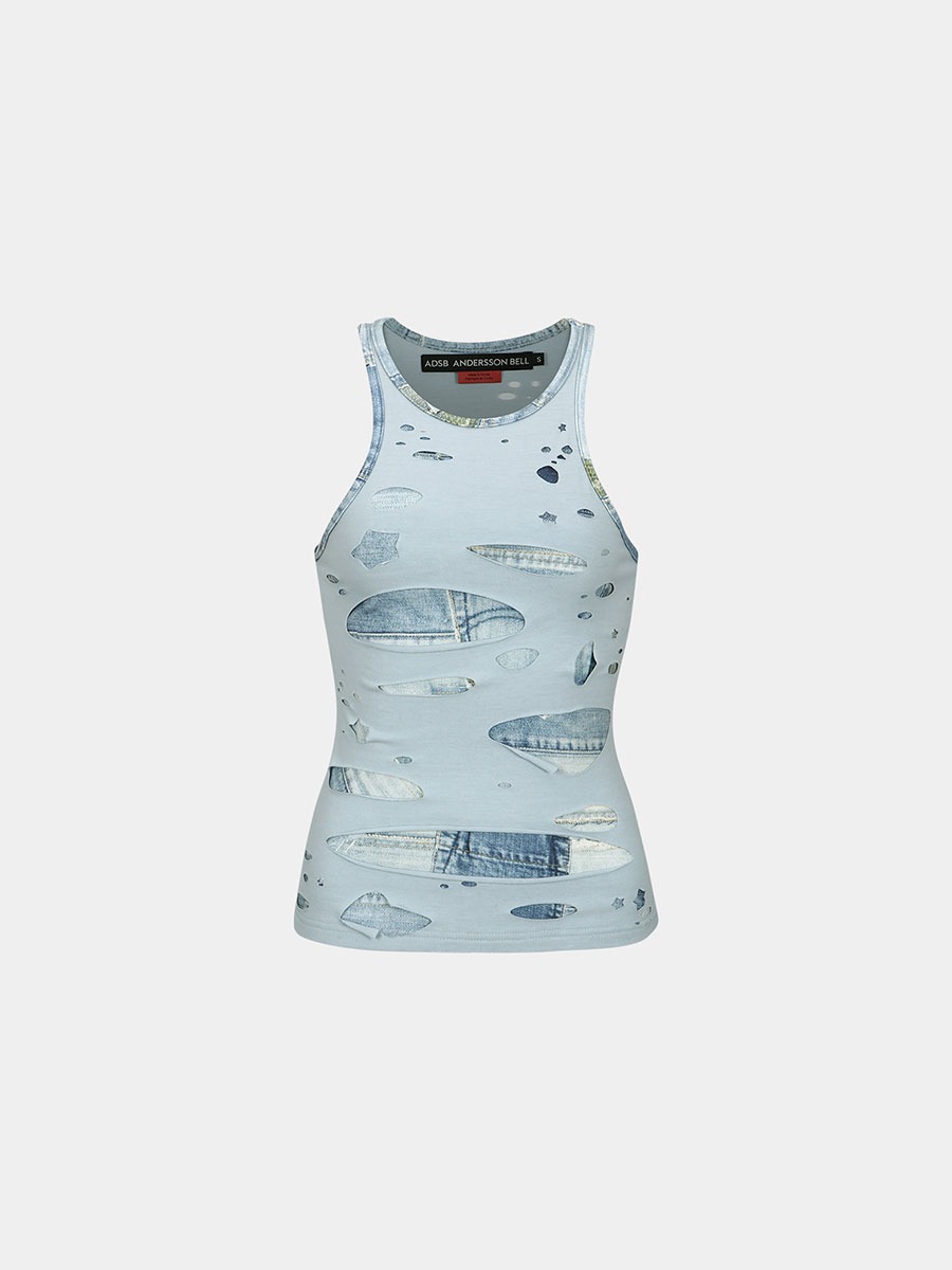 [ANDERSSON BELL] (WOMEN) TATY LASER CUT-OUT SLEEVELESS TOP atb1115w - L/BLUE