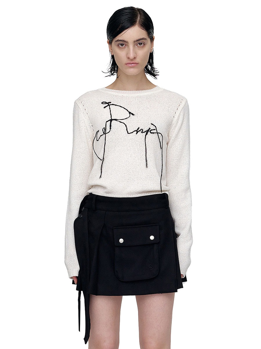 [CERRIC] DROP EMBROIDERY KNITWEAR - IVORY