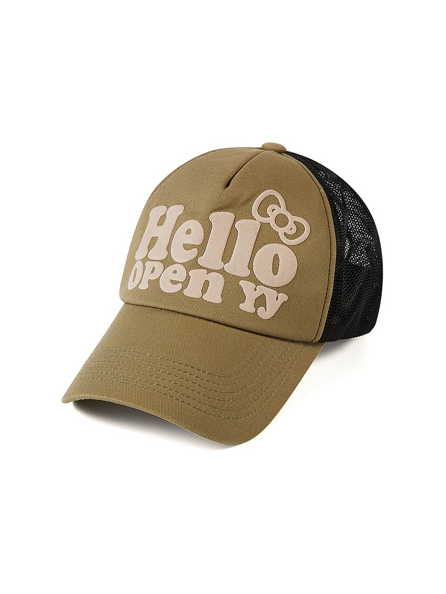 [OPEN YY] HELLO KITTY X YY HELLO TRUCKER CAP - KHAKI (6/18 예약배송)