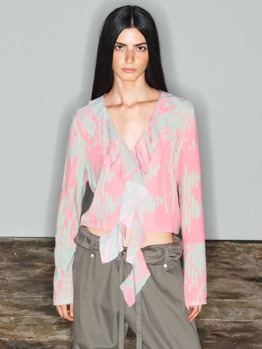 [TheOpen Product] PRINTED FRILL TOP - PINK