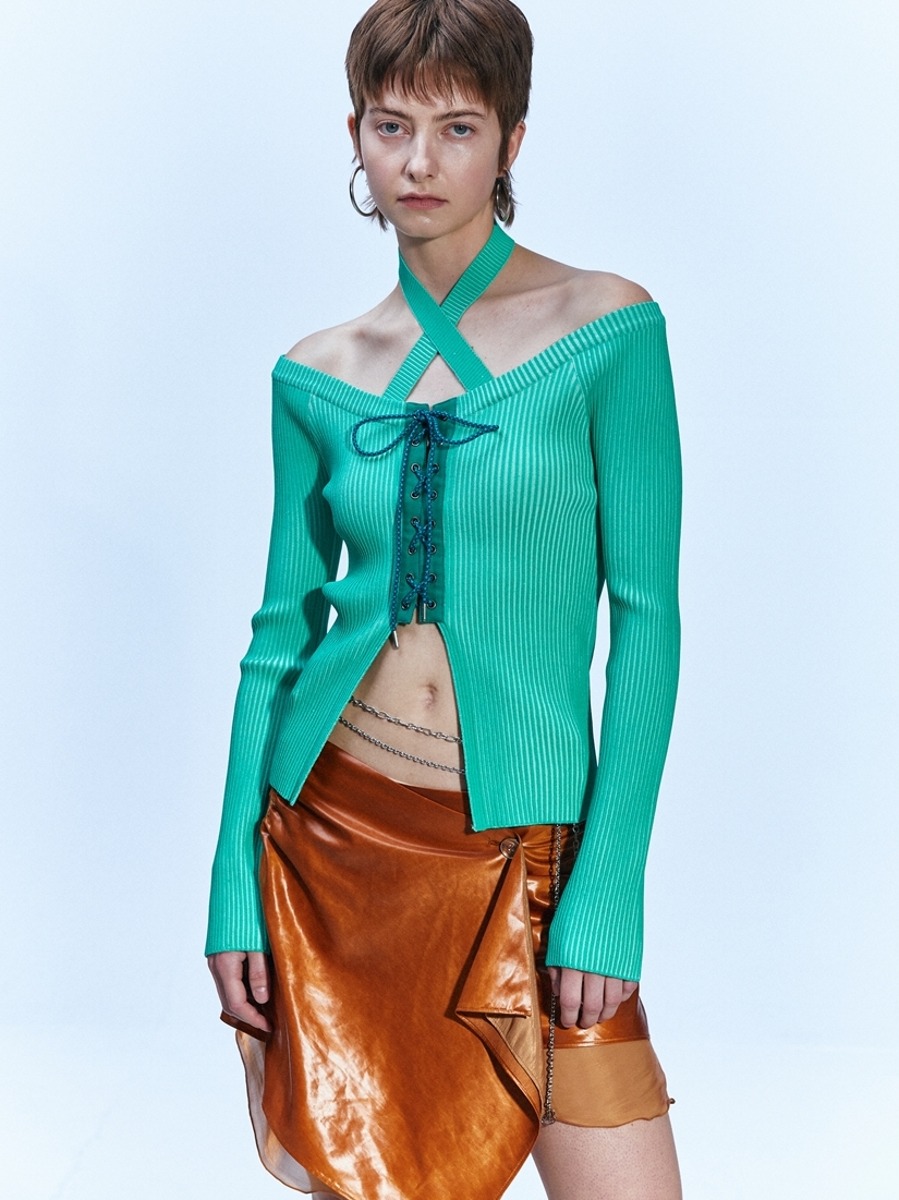 [Andersson Bell] (WOMEN) MONA KNITTED CORSET TOP - GREEN