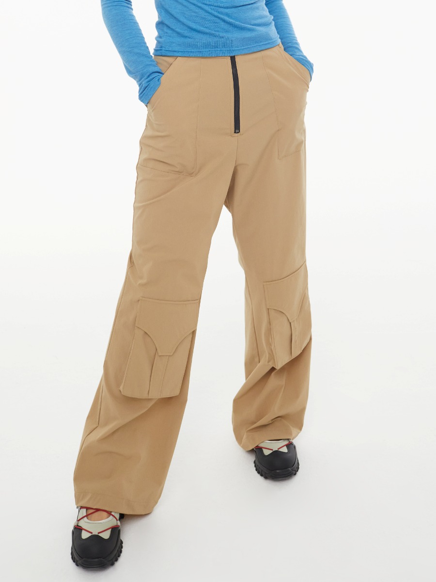 [KYO] SKIRT LAYERED UTILITY TROUSERS - CAMEL