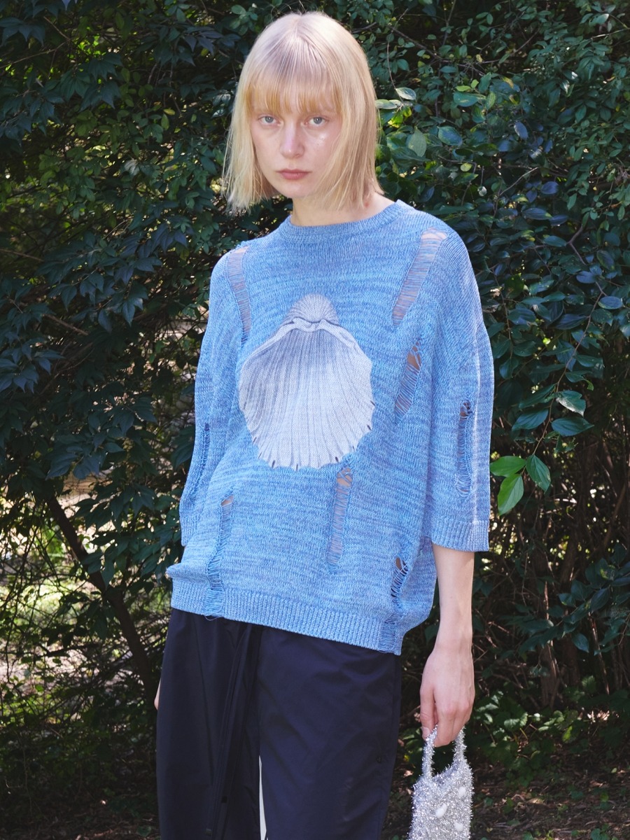 [TheOpen Product] SHELL PRINTED PULLOVER - BLUE