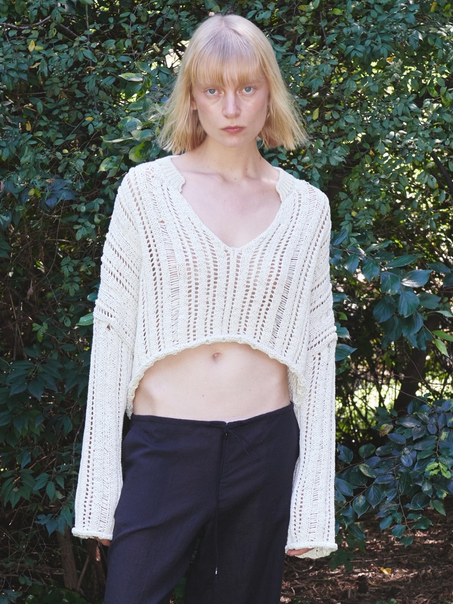 [TheOpen Product] V-NECK OPEN SWEATER - BEIGE