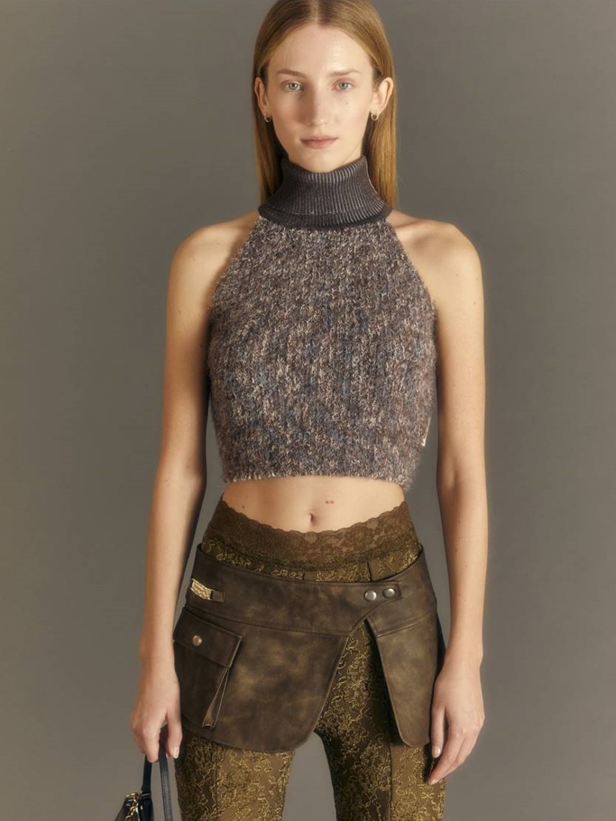 [Andersson Bell]  FLUFFY SLEEVELESS KNIT TOP - BROWN