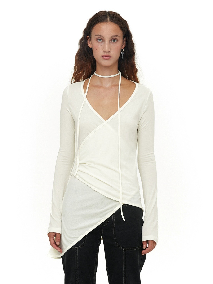 [CERRIC] BACK-OPEN WRAP TOP - IVORY