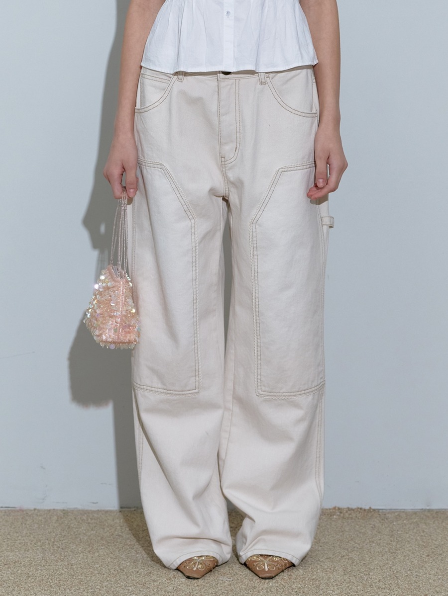 [SCULPTOR] Lace Double Knee Pants - Peach Twill