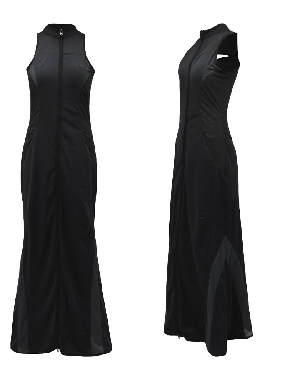 [OJOS] Hoodie Bolero Maxi 2-Piece Dress - Black