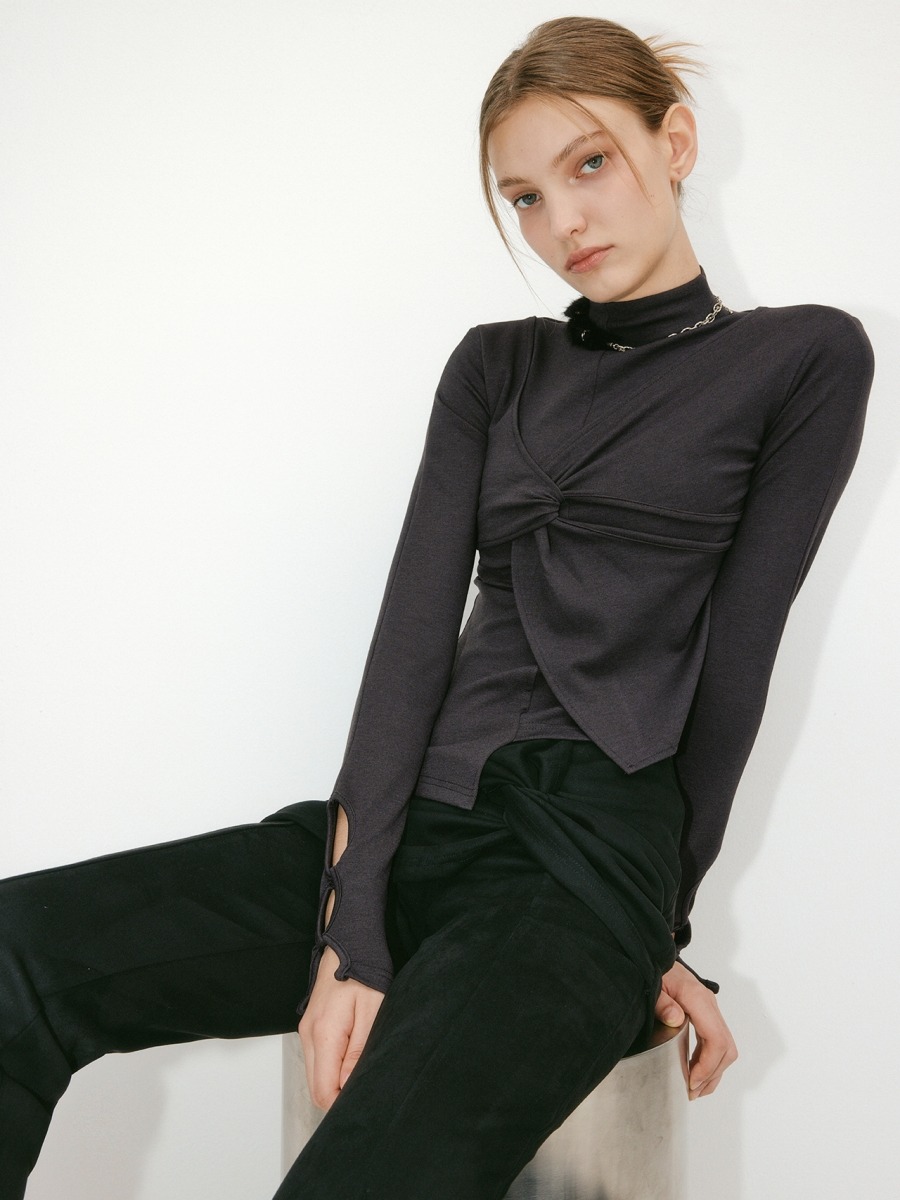 [YUSE] TWIST DETAIL LAYERED TOP - CHARCOAL