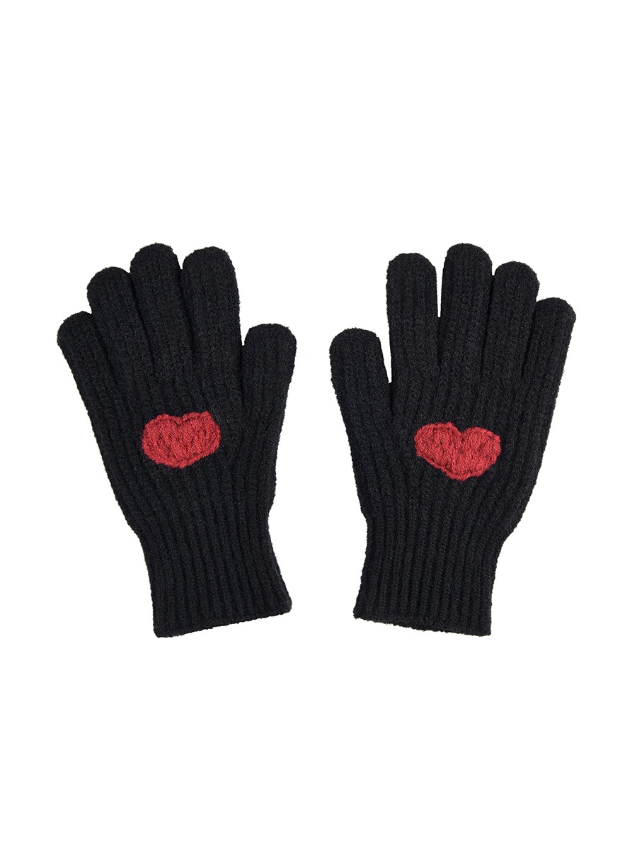 [aeae] Heart Knit Gloves - BLACK