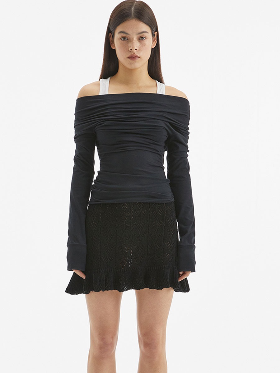 [MORE THAN PARADISE] OFF-SHOULDER LAYER TOP - BLACK